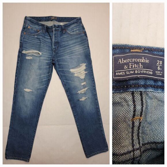 Abercrombie & Fitch Jeans Womens 28 Ames Slim Boyfriend Mid Rise Distressed - Picture 1 of 10